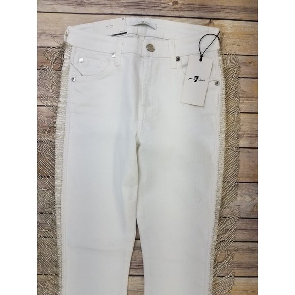 7 For All Mankind Mid Rise Ankle Super Skinny Jeans With Fringe 24x26 White B84 - Picture 2 of 9